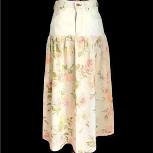 UPCYCLED LEVIS 501 Jeans into boho flower festival skirt waist 28"